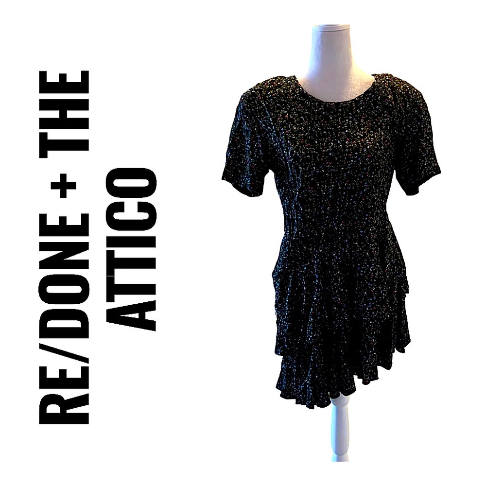 RE/DONE X  THÉ ATTICO Tiered Mini Dress Size Large Dark Floral Print